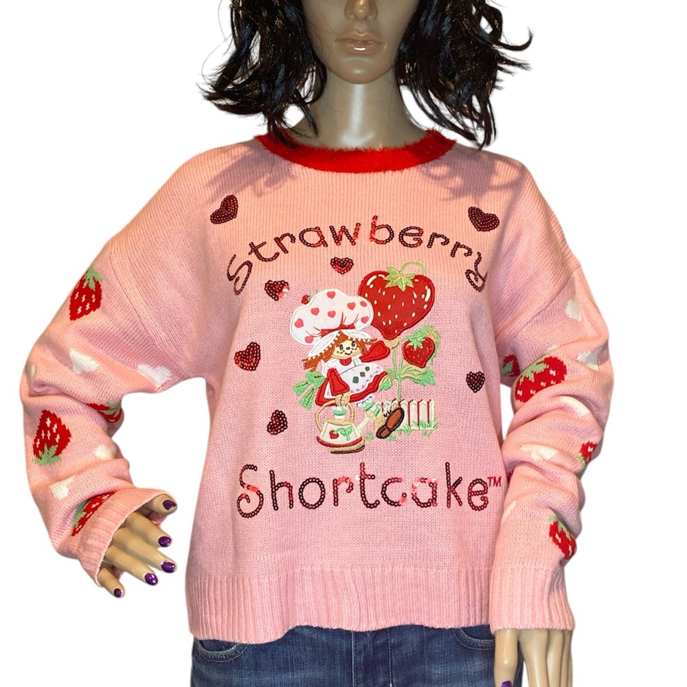 Strawberry Shortcake Appliqued/Embroidery + Sequins Sweater Size Medium NWT